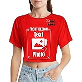 Custom Crop Tops for Women Personalized Crop Tops with Logo Text Picture Short Sleeve Crop T Shirt Print Front and Back