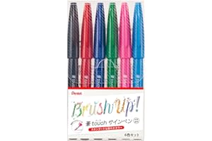 Pentel SES15C-6STA Brush Touch Sign Pen, Set of 6 Colors