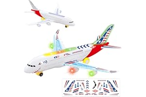Ynybusi Airplane Toys for Kids Toddlers with DIY Stickers,Bump and Go Action Airplane Toy with LED Flashing Lights and Sounds,Large Airplane Model for Boys Girls Kids 3-12 Years Old (Red)