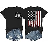 Women's 4th of July Outfits USA Shirt Memorial Day Red White and Blue Patriotic Shirts American Flag Graphic Tops