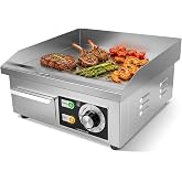 Stainless Steel Electric Griddle, Flat Top Grill for Countertop, Indoor Use | 1700W, 14.2"&times;15.7" Nonstick Surface, 122&deg;F&ndash;572&deg;F Temp Control, Removable Drip Tray for Easy Clean, Grill for Home&amp; Commercial