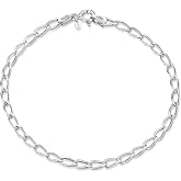 Amberta Women's 925 Sterling Silver Link Chain Bracelet for Charms (Adjustable)