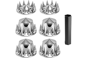 JESONN 33mm Chrome ABS Plastic Axle Cover Combo Kit Thread On Lug Nut Covers with 2 Front and 4 Rear Axle Wheel Cover Removable Hub Caps for Semi Trucks (Spiked)