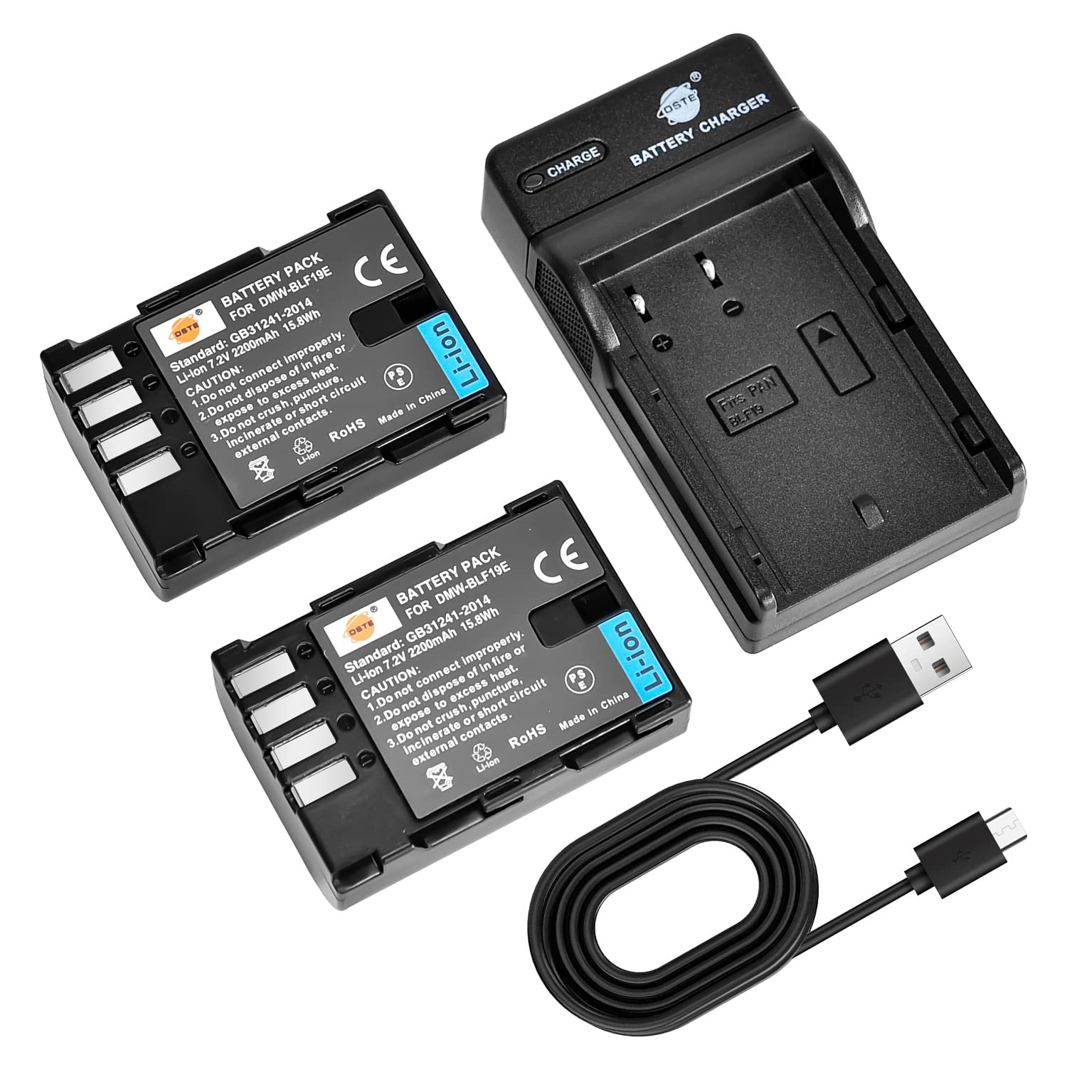 DSTE DMW-BLF19E Camera Battery (2-pack) and Charger Compatible with Panasonic Lumix DMC-GH3 DMC-GH3A DMC-GH3AGK DMC-GH3GK DMC-GH4
