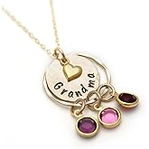 Tracy Tayan Designs Gold Grandma Necklace Birthstone Grandmother Necklace Grandchildren Hand Stamped and Personalized