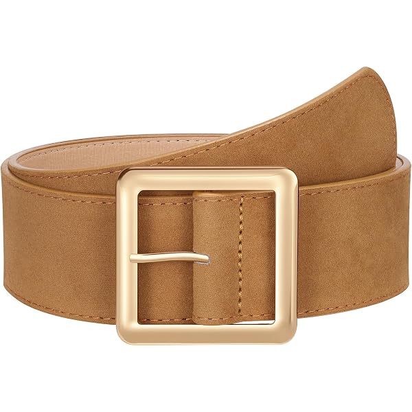 Women Suede Belt Tan Gold Buckle Casual Waist Accessory for Jeans Pants TILAFEYO Women main image 4