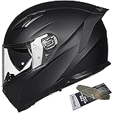 ILM Snowmobile Motorcycle Helmets Full Face with Anti-Fog Pinlock for Cascos para Motos Mens Women Heated Shield Optional DOT Model-129(Matte Black, L)
