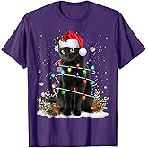 Black Cat Christmas Santa Hat Funny Meowy Cats Women Men T-Shirt