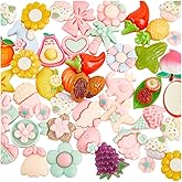 SOFPLATE 100Pcs Fruit Resin Charms Flat Back Resin Embellishments Bulk Opaque Colorful Assorted 3D Cake Daisy Flower Kawaii Cabochons Accessories for Jewelry Nail Hair Clips Phone Cases DIY Crafts