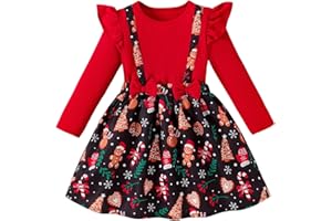 VARMILO Toddler Girls Dresses Long Sleeve A-Line Swing Christmas Dress with Belt,for Xmas,New Year Party,Family Gathering