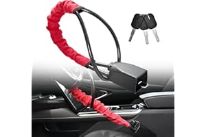 EKOJUCE Car Steering Wheel Lock, Seat Belt Lock, Anti-Theft Device, Universal Anti Theft Car Device, Max 17in Length Car Lock with 3 Keys Fit Most Vehicles Truck Van SUV, Red
