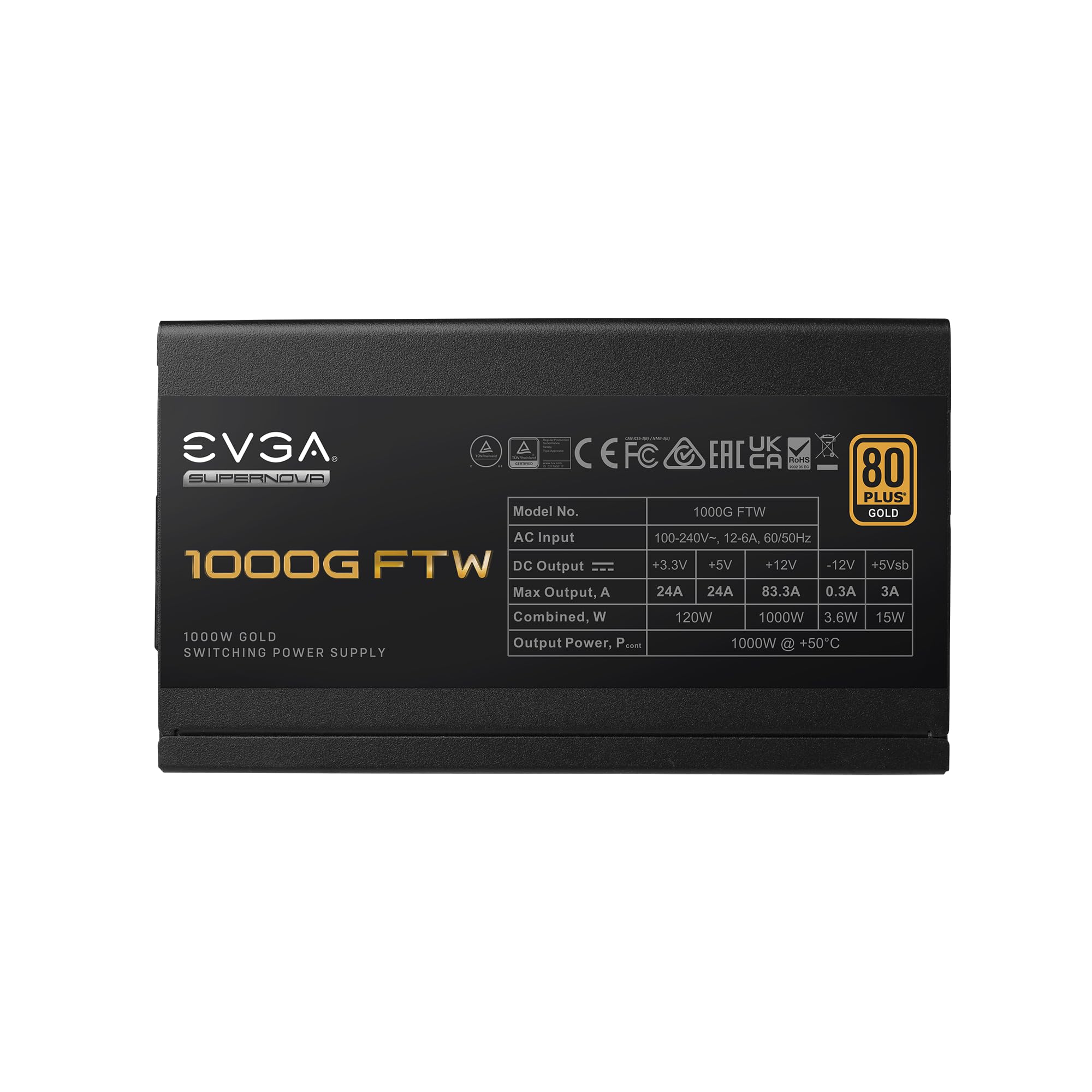 EVGA Supernova 1000G FTW ATX3.0 & PCIE 5, 80 Plus Gold Certified 1000W, 12VHPWR, Fully Modular, ECO Mode with FDB Fan, 100% Japanese Capacitors, Compact 150mm Size, Power Supply 535-5G-1000-K1