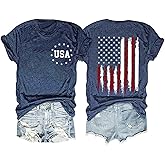 American Flag Patriotic T-Shirt Women 4th of July Gift Shirt USA Flag Stars Stripes Graphic Short Sleeve Casual Tops