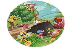 EVAVA Spring Summer Christmas Tree Skirt 30", Cartoon Insect Butterfly Bee Ladybug Flowers Mushroom Tree Mat for Xmas New Year Decoration Indoor Outdoor Holiday Ornament Supplies