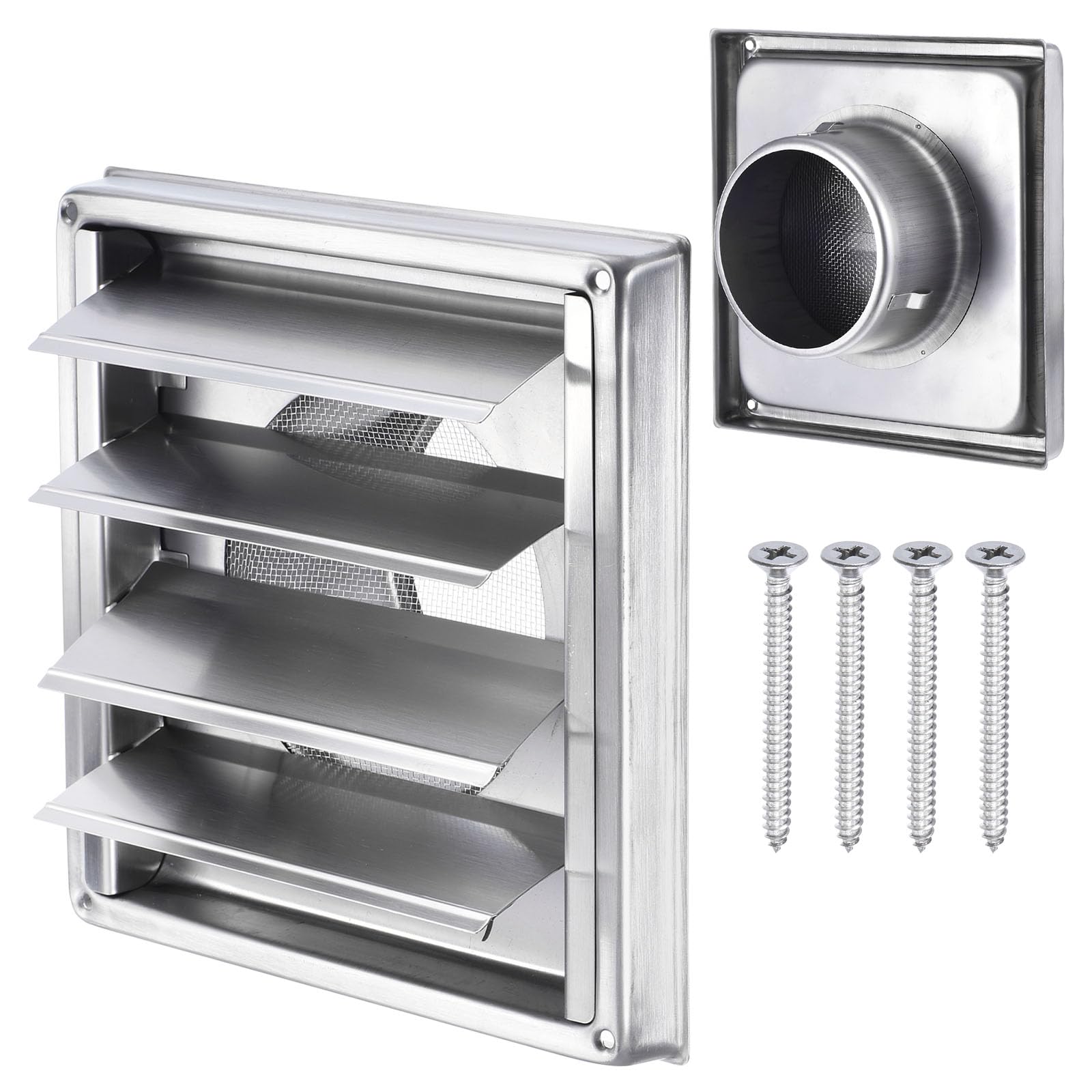 PATIKIL Dryer Vent Cover, 4 Inch, Stainless Steel Exterior Wall Outlet Vent Grille, Louvered with Moving Flap and Screen Mesh, for HVAC Kitchen Bathroom