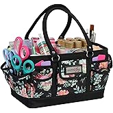 Everything Mary Deluxe Store & Tote Organizer – Black & Floral Craft Bag with Handle – Sewing, Scrapbooking & Art Supply Caddy – Stylish Storage for DIY Projects