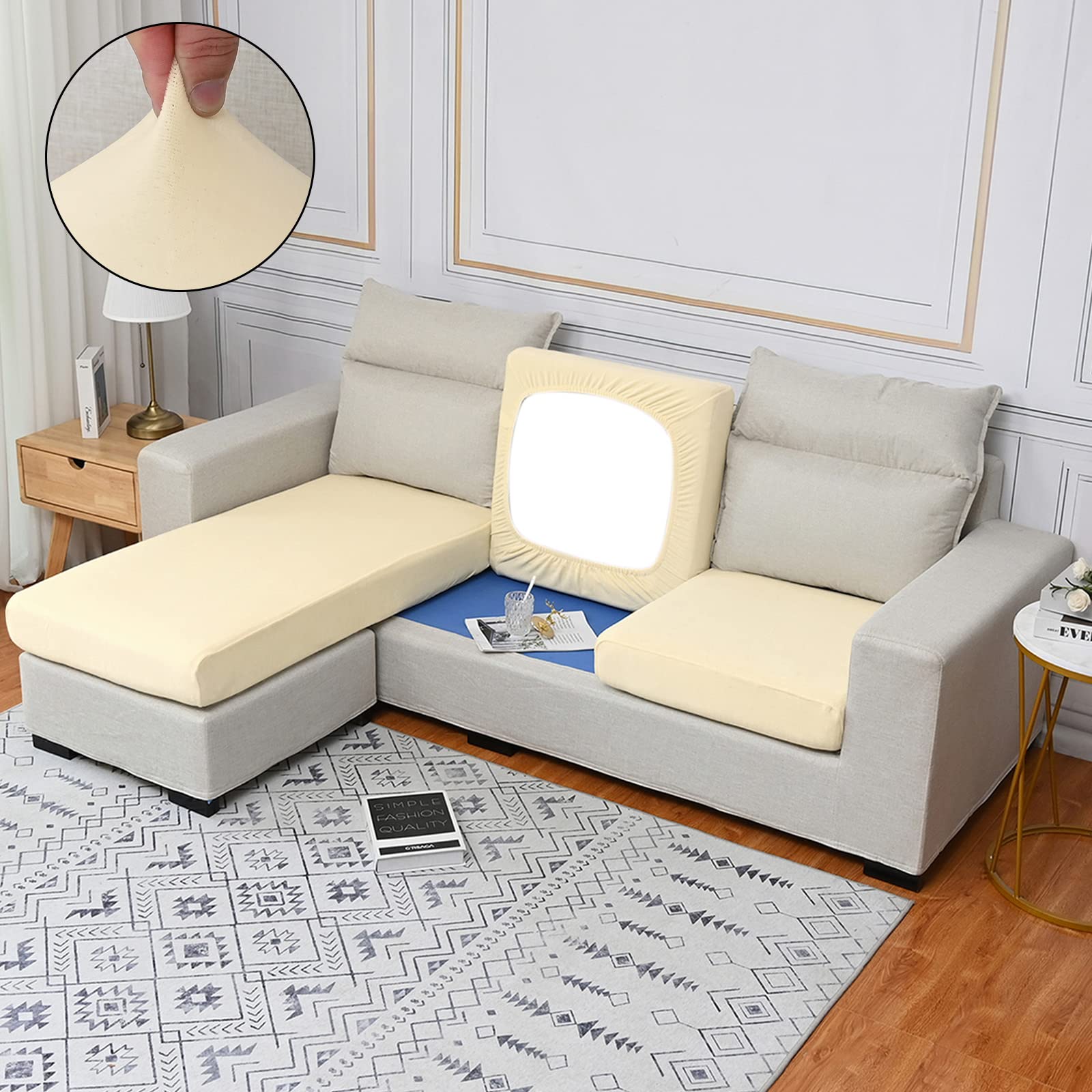 Qelus Velvet Sofa Seat Cushion Cover, 1/2/3/4 Seaters L-Shaped Couch Seat Slipcover, Furniture Protector Cover Separated (Cream,2 Seater)