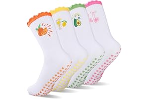 Queenshin 3/4/6 Pairs Pilates Socks Non Slip Women, Cute Yoga Socks with Grips, Reformer Pilates Sock for Ballet Sports