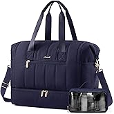 LOVEVOOK Travel Duffle Bag,Puffer Weekender Bags For Women with Shoe Compartment,42L Carry On Overnight Duffel Bag For Airplanes,Hospital Bag for Labor and Delivery,2Pcs Set