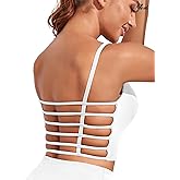 Pfreesea Strappy Sports Bras for Women High Support Open Back Workout Tops Longline Tank Top with Built in Bra Yoga Crop Bras