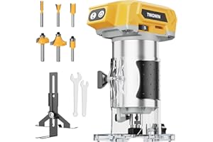TWOWIN Cordless Compact Wood Router Tool for DeWalt 20V Battery- Brushless Motor, 800W 5-Speed Wood Trimmer Tool (Bare Tool), Fixed Base Edge & Groove Router for Woodworking