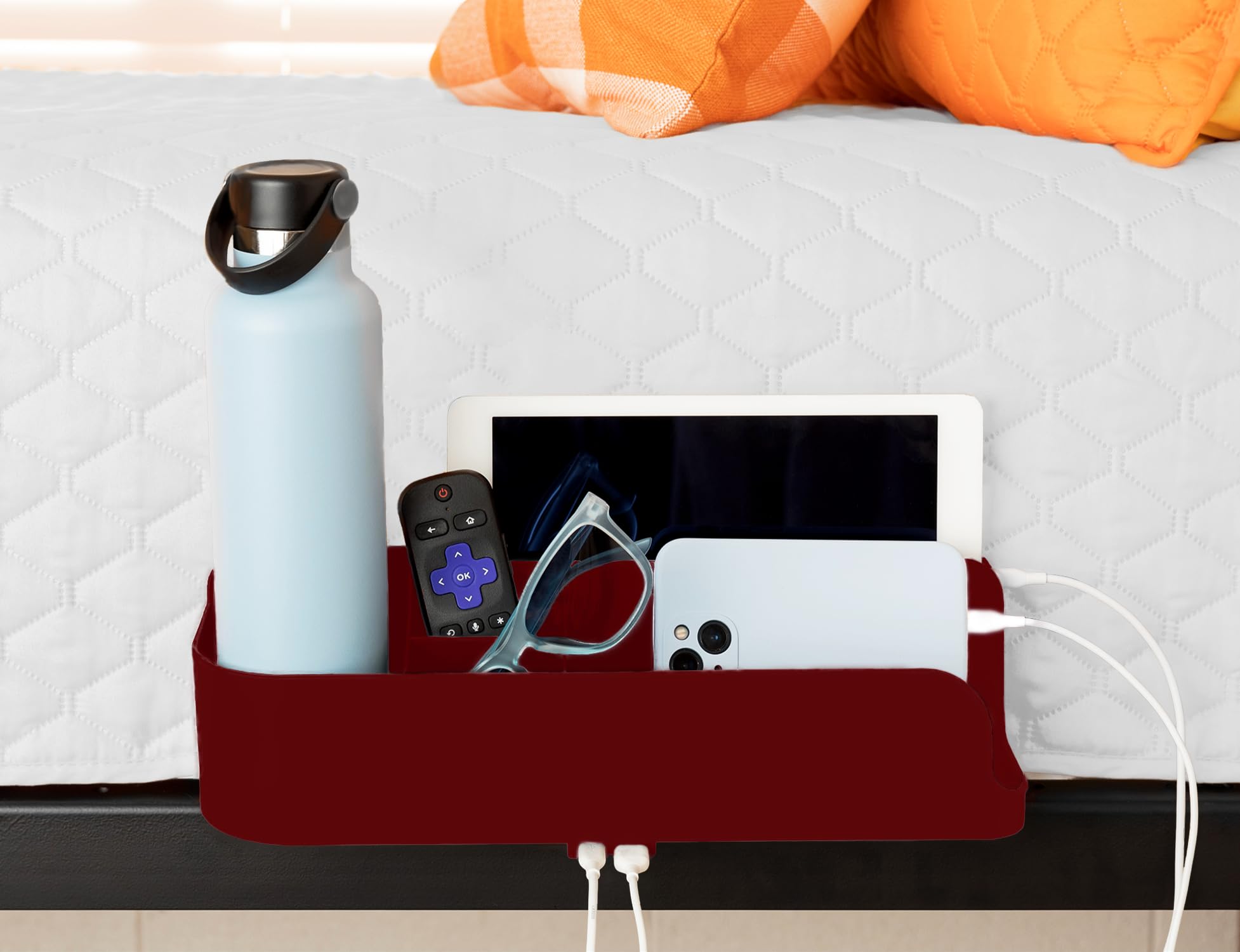 Photo 1 of Squirrel-Bedside Perch for College Dorm Room Lofted Bed, Floating Organizer with USB-C & A Charging Ports, Small Spaces, Bed Side Caddy & Nightstand, Device & Cup Holder, Dorm Essential, Red