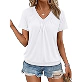 AUTOMET Womens Tops Short Sleeve V Neck T Shirts 2026 Spring Summer Beach Vacation Clothes Casual Loose Ruched Top