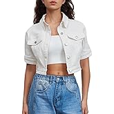 LifeShe Women Stretch Cropped Denim Jacket Short Sleeves Button Down Trucker Jean Jackets Coats