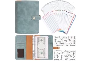 AUZESTO A6 Budget Binder, Soft PU Leather Notebook Binder Budget Planner Binder Cover with 16 Binder Pockets Cash Envelopes, 12 Expense Budget Sheets, 4 Shts Letter Sticker Labels for Bill Planner (Blue)
