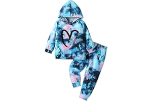 GOLLUNER Toddler Baby Girls Clothes Long-sleeve Tie Dye Hoodie Pullover and Sweatpants Heart Print Hooded Outfits Set