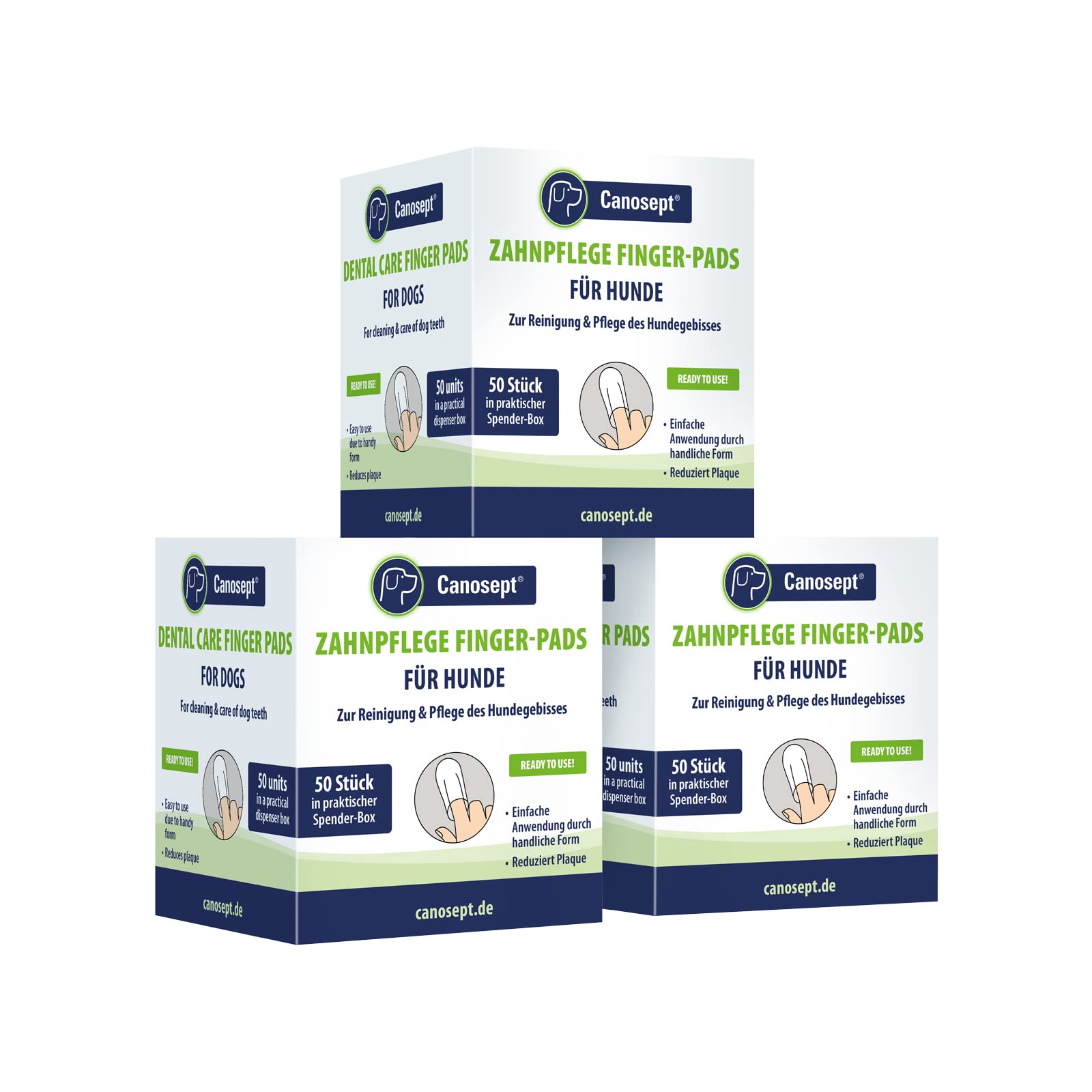 Canosept Dental Care Finger Pads for Dogs 3 x 50 Pads - Dog teeth cleaning product for dental care and oral hygiene - Dog breath freshener - Plaque off Dogs — image 1