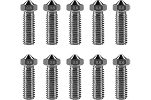 AITIAO 10PCS Volcano Nozzle 0.6mm M6 Hardened Steel Nozzles Printed Head for J-Head Hotend Extruder Parts,Compatible with Artillery/Sidewinder 3D Printer