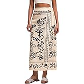 Talakeno Womens Floral Wrap Midi Skirt Summer Adjustable Tie Side Casual High Waist A Line Beach Boho Long Flared Skirts