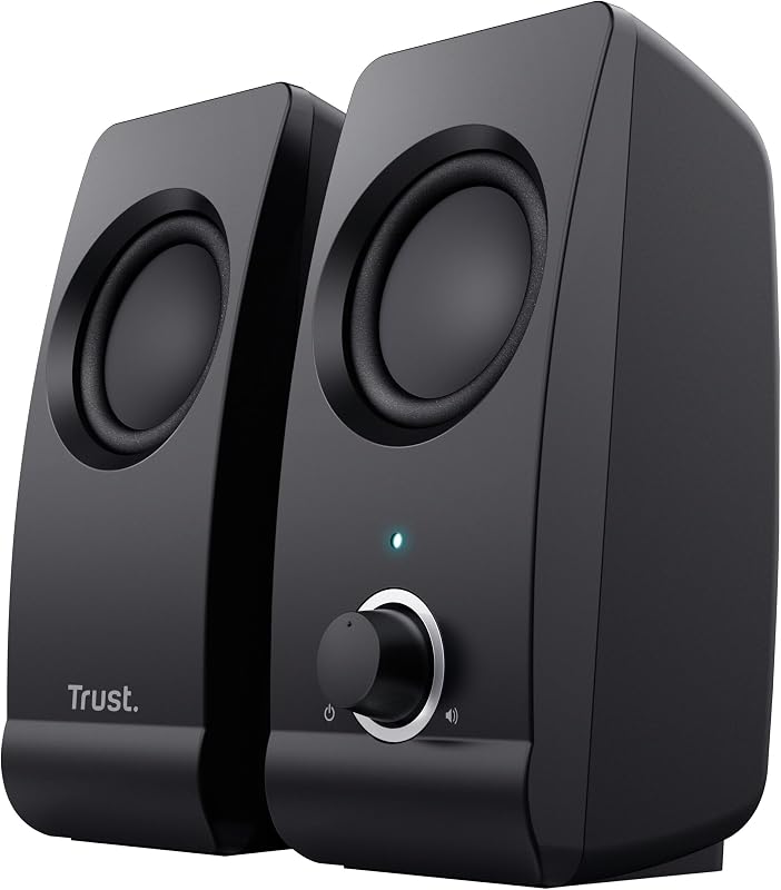 Remo 2.0 PC Lautsprecher Boxen 16 W (8 W RMS), 3,5 mm Audioanschluss, Stromversorgung über USB, Kompaktes Soundsystem, Stereo Lautsprecherset für Computer, Laptop – Schwarz