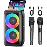 Bluetooth Speaker with 2 Wireless Microphones - Big Party Speaker for Adults Kids Karaoke with Lights - Portable Rechargeable Support TWS/AUX/USB/TF Card for Home Party Gift Floorstanding Speaker