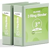 SUNEE 3 Ring Binder 3 Inch 2 Pack, Clear View Three Ring PVC-Free (Fit 8.5x11 Inches) for School or Office Supplies, Sage Green