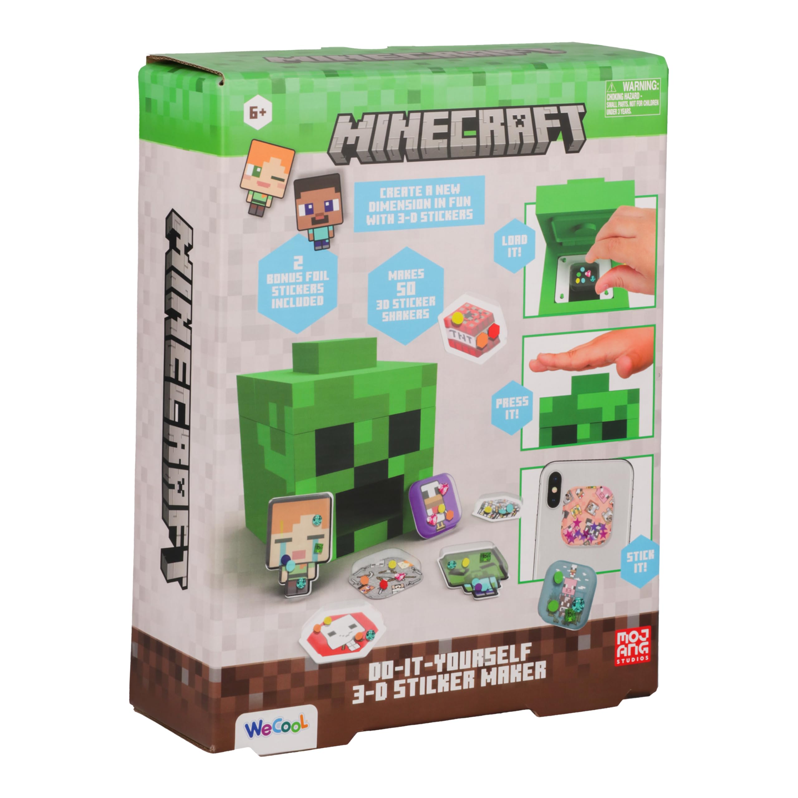 Paladone WeCool Minecraft Creeper DIY 3D Sticker Maker for Kids, Officially Licensed Craft Kit for Girls and Boys Ages 6+, Makes 50 Custom Stickers, Fun Creative Gift & Toy