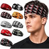 Zhanmai 9 Pcs Sport Headbands for Men | Workout Sport Bandana Sweatbands, Camo Absorbing Headband for Men, 4.7 x 9.8 Inch Wide Sweatband for Head Basketball Football