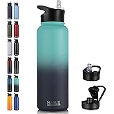HASLE OUTFITTERS 40oz Stainless Steel Water Bottle, Vacuum Insulated Double Walled Leak Proof Sports Water Bottle with 2 Lids (Straw and Spout Lid) Keep Cold and Hot(Green Blue Gradient,1)