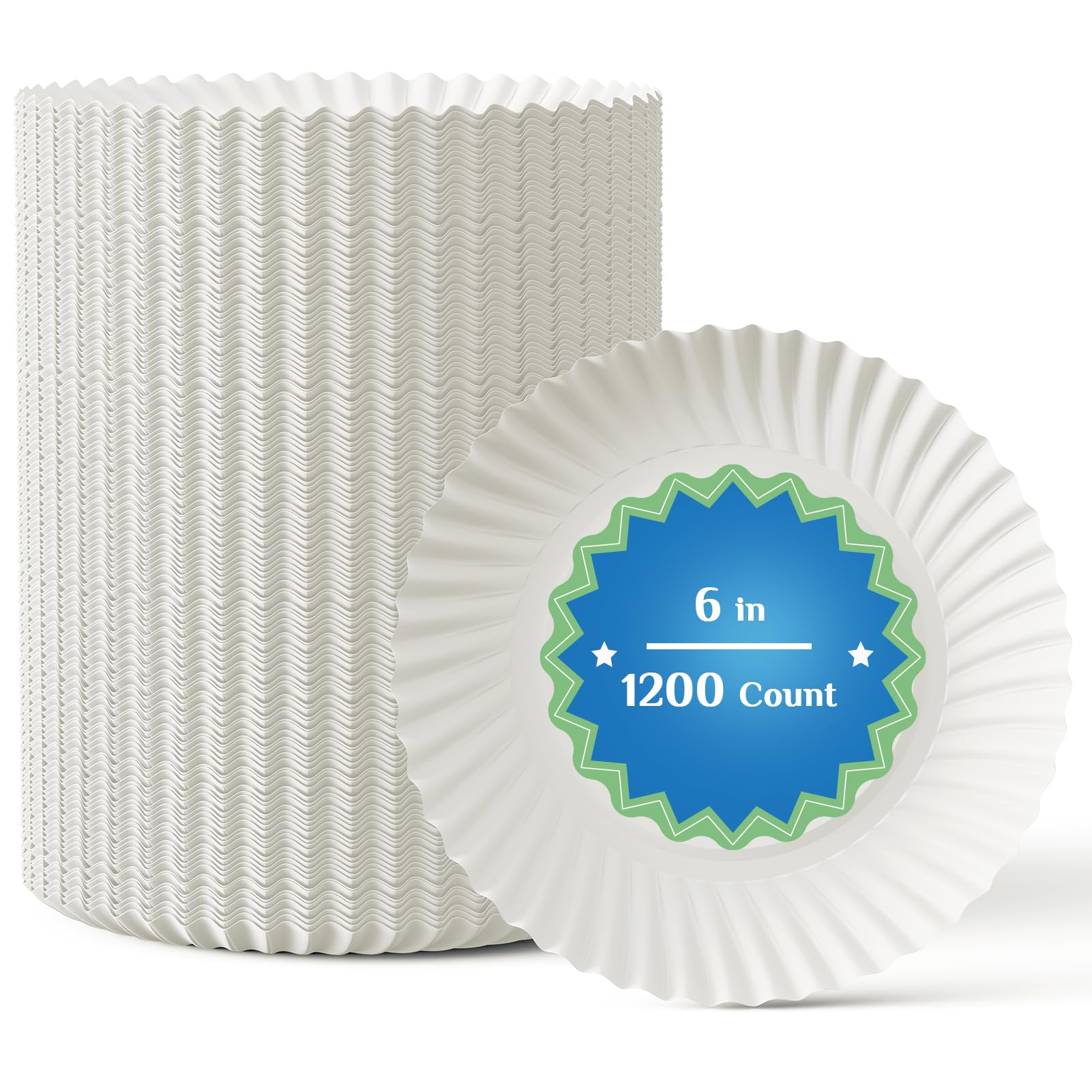Photo 1 of MUCHII 1200 Count 6 Inch Paper Plates, White Uncoated Disposable Dessert Plates for Snacks, Cake, Candy
