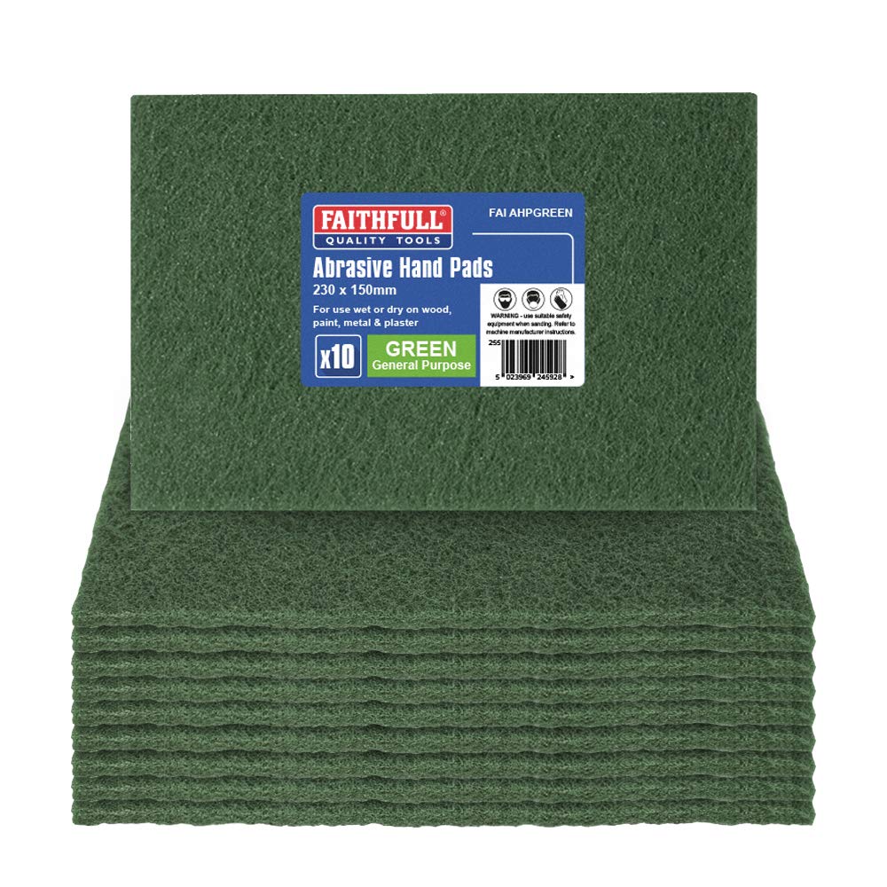 Faithfull FAIAHPGREEN General Purpose Hand Pad 230 x 150mm - Green (Pack of 10), FAIAHPGREEN