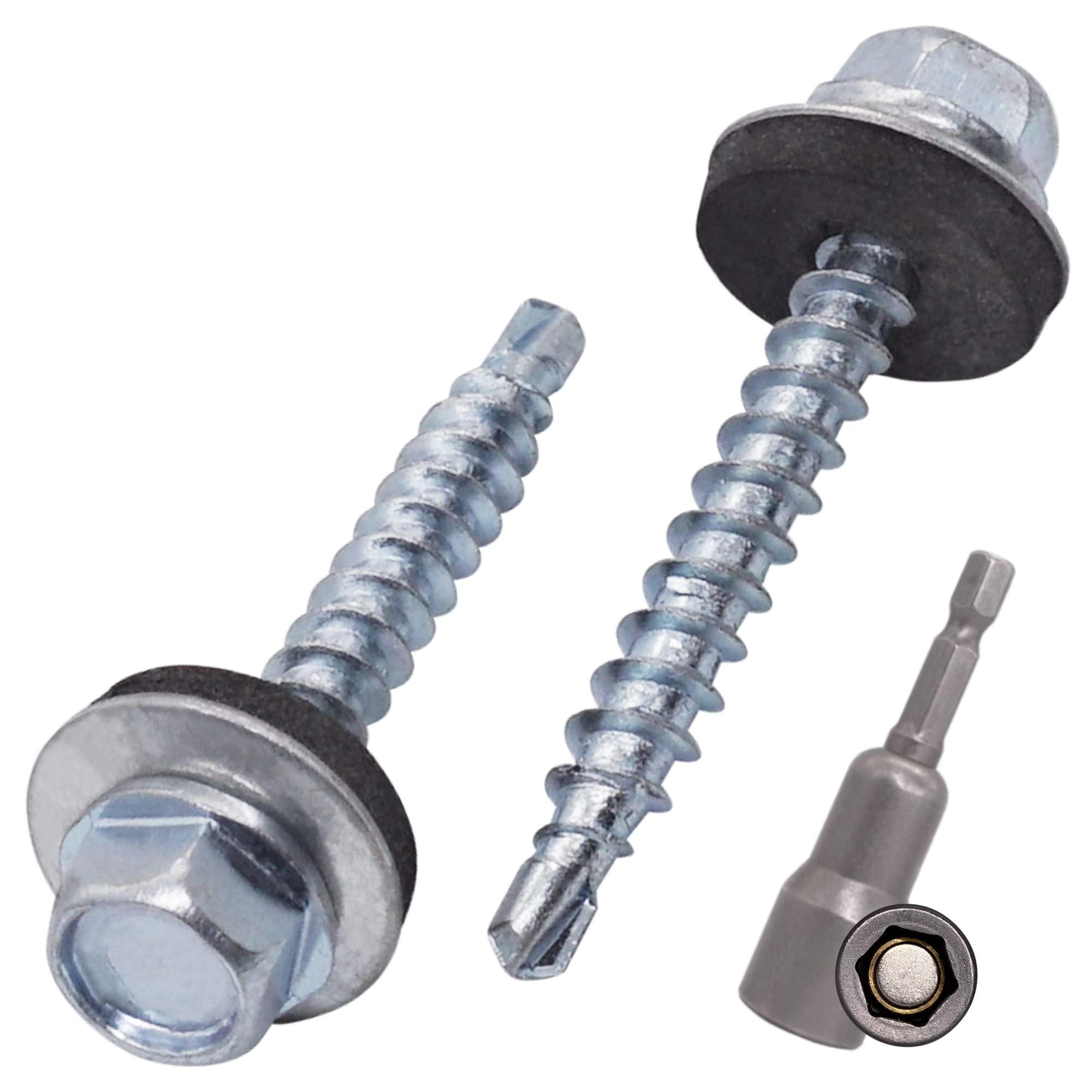 (Pack of 300 pcs) Zinc Plated Steel 4.8 x 35 mm Self-Drilling Screws With EPDM Washers, Hex Washer Head, Sheet Metal Screw, Roofing Self Tapping (300, 4.8 x 35 mm)