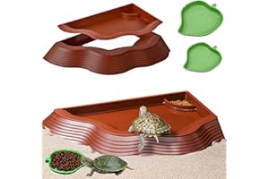 BZCWHWY Tortoise Water Bowl with Ramp, 3PCS Leaf Reptile Food Water Bowl Turtle Pool Reptile Water Dish Tortoise Bathing Pool Turtle Soaking Dish Aquarium Habitat Accessories Small