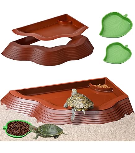Comedero Y Bebedero Para Tortugas Terrestres - 4 Piezas Con Forma De Hoja Y Mango, De Plástico Verde
