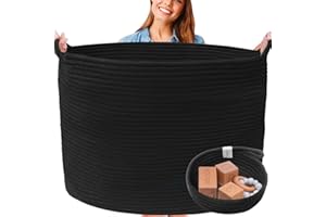 HUDDLE SUPPLY CO XXXXL WASHABLE Large Black Basket Blanket Basket Living Room 2PCs Toy Baskets Storage Kids Woven Rope XXX Extra Large Basket for Blankets,Pillows,Throws,Laundry + Small Basket | BIG Basket Blanket