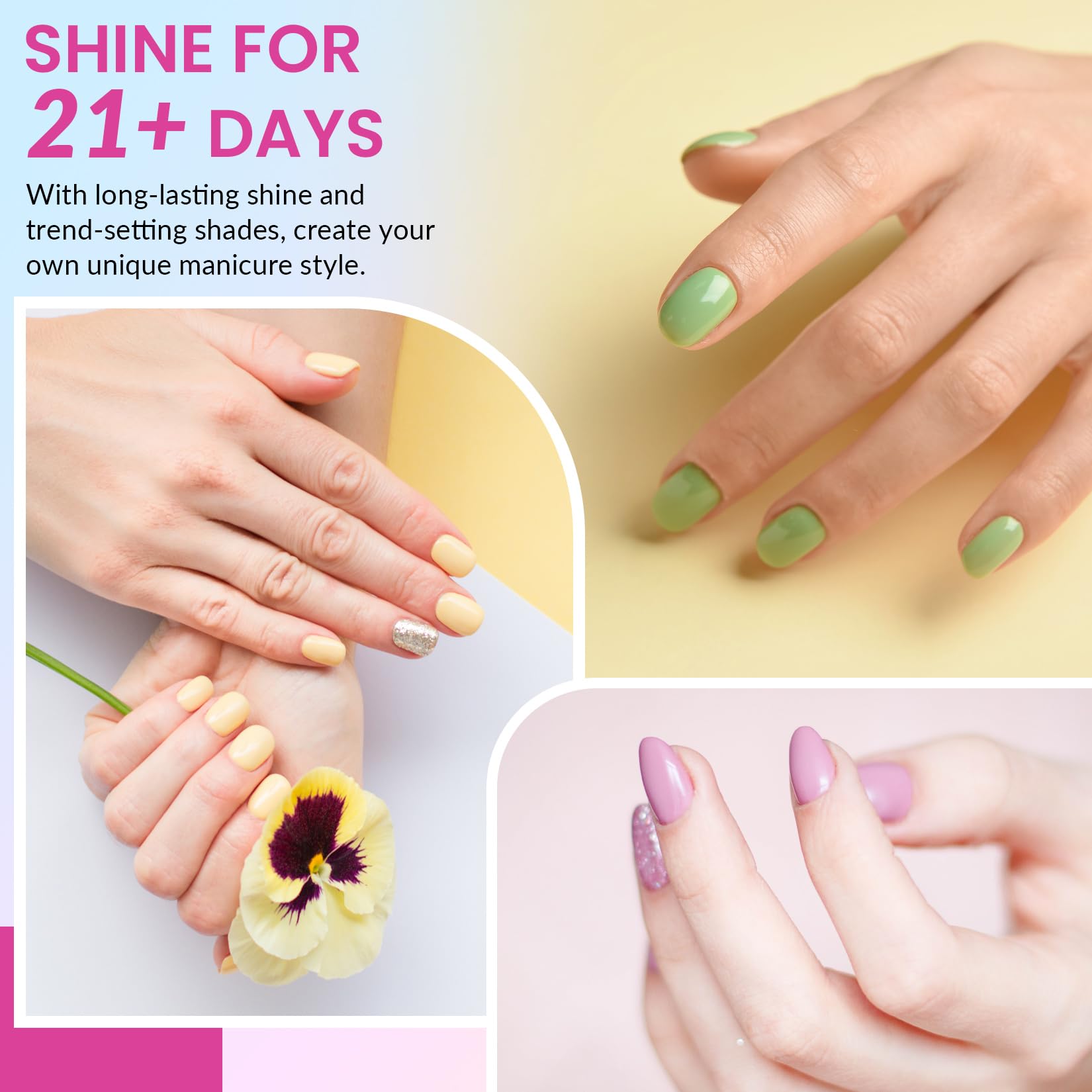 VANREESA 42 Pcs Gel Nail Polish Kit with U V Light 24 Popular Colors Gel Polish Nail Kit Green Blue Purple Pink Orange Complete Nail Kit with Manicure Tools Gifts for Women Girls - Image 5