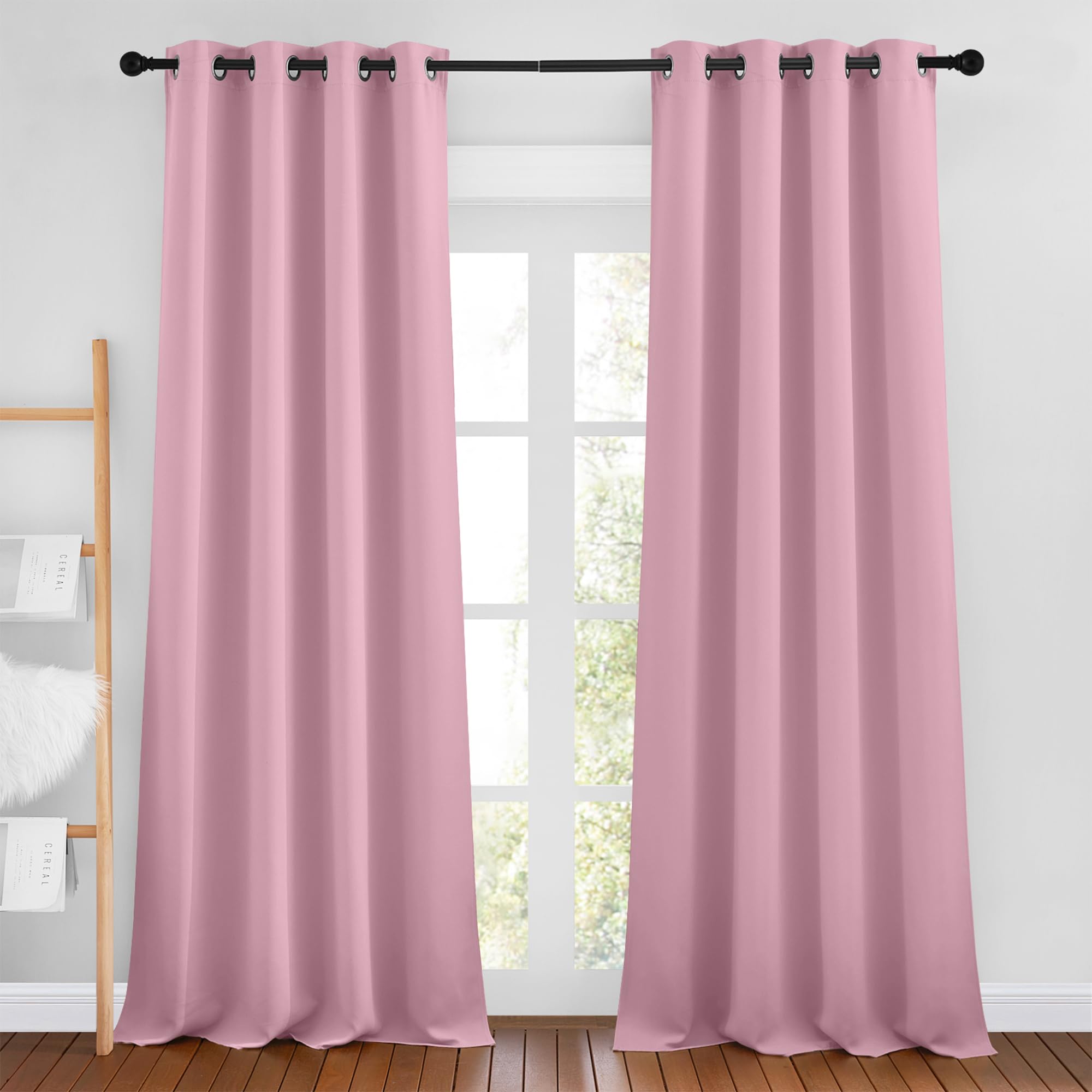 NICETOWN Blackout Living Room Curtains 90 inches Long - Energy Saving Thermal Insulated Sound Dampening Grommet Room Darkening Window Treatments for Bedroom (Crystal Pink, 2 Panels, W46 x L90) Image