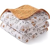 TILLYOU Muslin Baby Blankets for Girls Boys, Soft Cotton Baby Blankets, 40x40 Inches Breathable Swaddle Blanket for Baby Kids Toddler, Yellow Flower