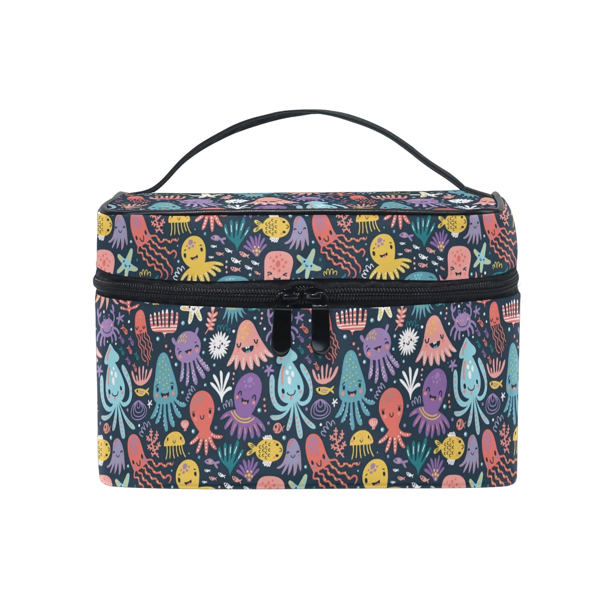 Makeup Bag, Funny Octopus Print Cosmetic Toiletry Storage Organiser Case Large Travel Handle Personalised Pouch with Compartments for Teenage Girls Women Lady