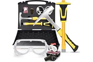 YTYLSJ 6 PCS Geology Rock Pick Equipment Kit,21 oz Rock Hammer with 12" Mason Concrete Chisel,Goggles,Jewelers Loupe,Whistle,for Rock Hounding,Stone Breaking（Include Storage Case）